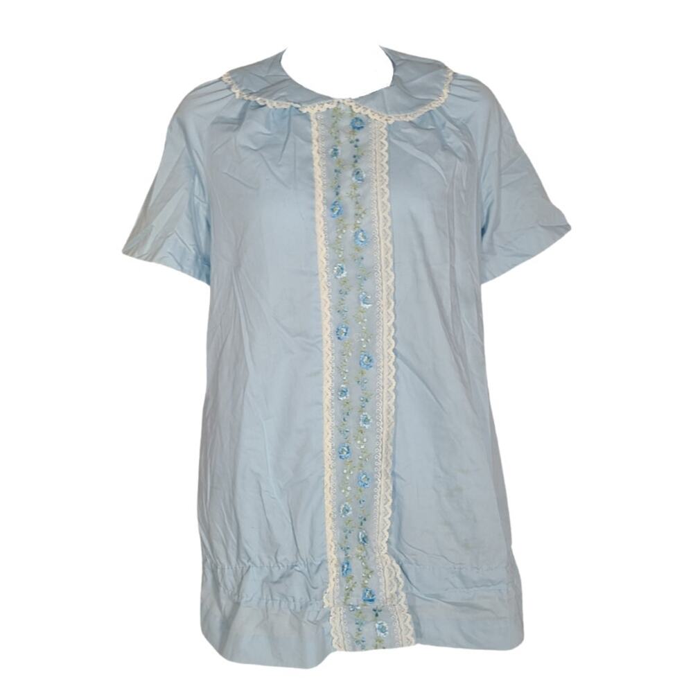 Vintage 60s Loungees powder blue floral lace housecoat duster size 16
